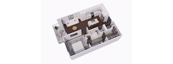 a 3d floor plan of a house with a bedroom and a living room