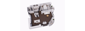 a floor plan of a house with a bedroom and a living room