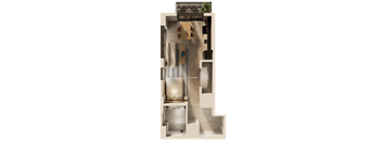 A modern bathroom with a shower, toilet, and sink.