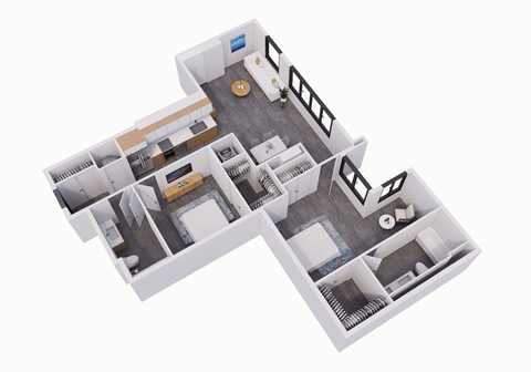 3d floor plan of a 2100 sq ft house