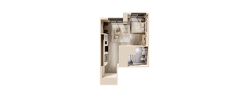 a 3d rendering of a bedroom with a living room