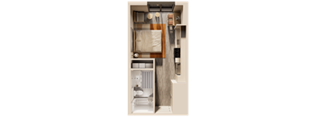 a rendering of a bedroom with a bed and a closet