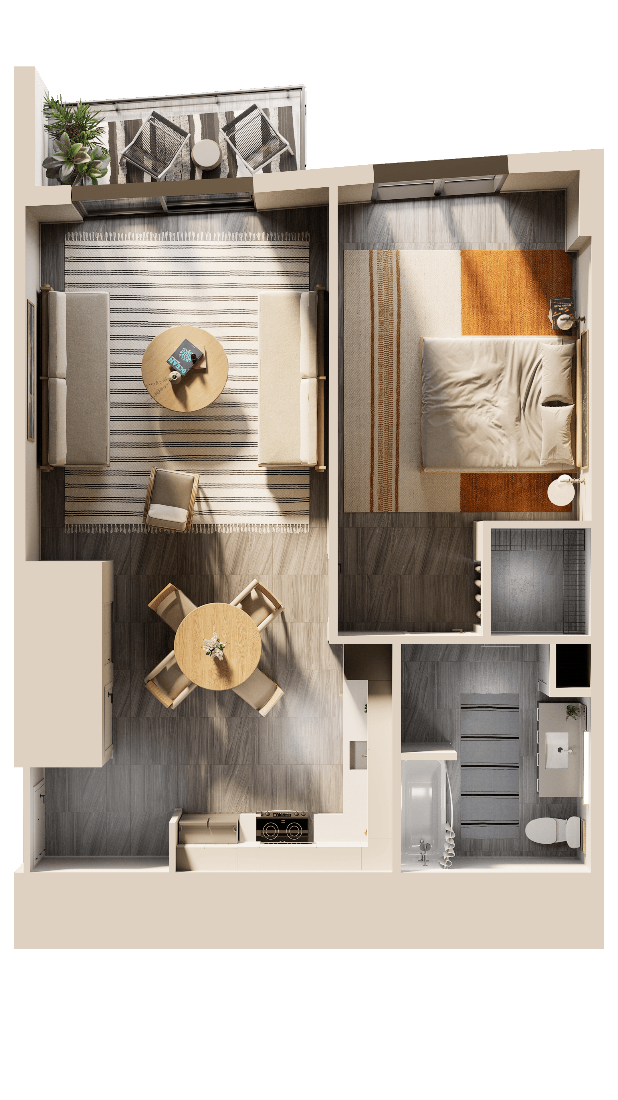 a rendering of a 3d floor plan of a bedroom