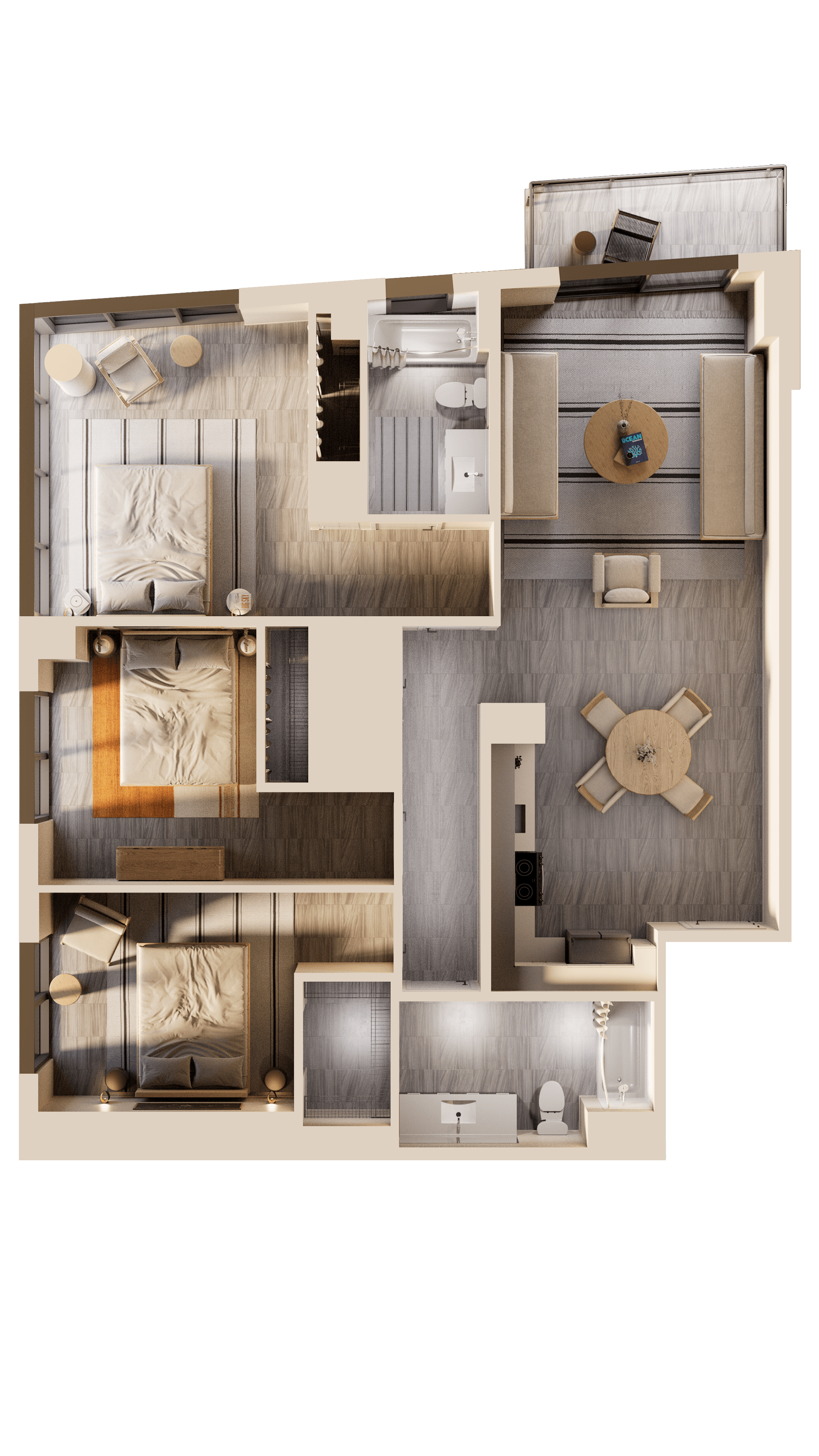 a 3d rendering of a floor plan of a house