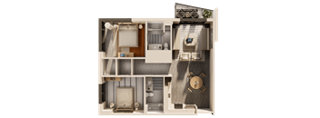 A dollhouse with a white exterior and detailed interior furnishings.