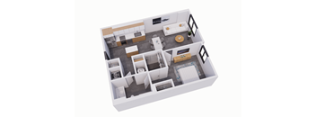 a 3d floor plan of a home with a bedroom and a living room