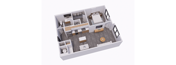 a 3d floor plan of a home with a bedroom and a living room