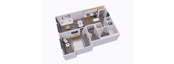 a 3d floor plan of a home with a bedroom and a living room