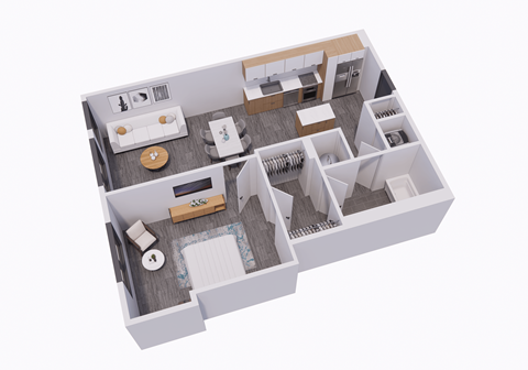 a 3d floor plan of a home with a bedroom and a living room