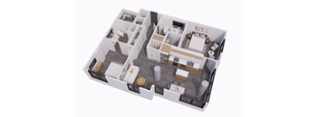 a 3d floor plan of a home with a bedroom and a living room