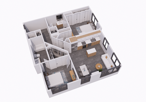 3d floor plan of a 2100 sq ft home