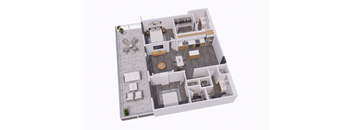 a 3d floor plan of a house with a bedroom and a living room