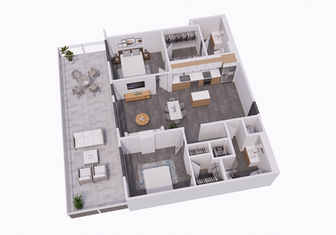 a 3d floor plan of a house with a bedroom and a living room