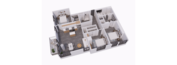 a 3d floor plan of a house with a bedroom and a living room