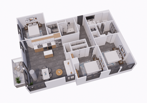 a 3d floor plan of a house with a bedroom and a living room