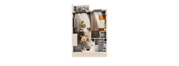 A cutaway view of a modern apartment layout.