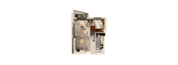 A detailed cutaway drawing of a room showing the interior layout.