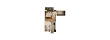 A cutaway view of a modern apartment layout.