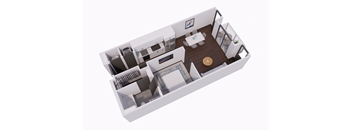 a 3d floor plan of a home with a bedroom and a living room