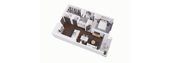 a 3d floor plan of a house with a bedroom and a living room