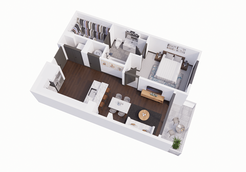 a 3d floor plan of a house with a bedroom and a living room