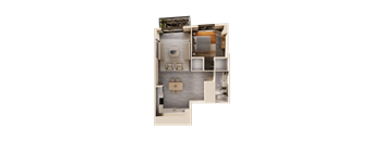 A detailed 3D floor plan of a house showing the layout of the rooms.
