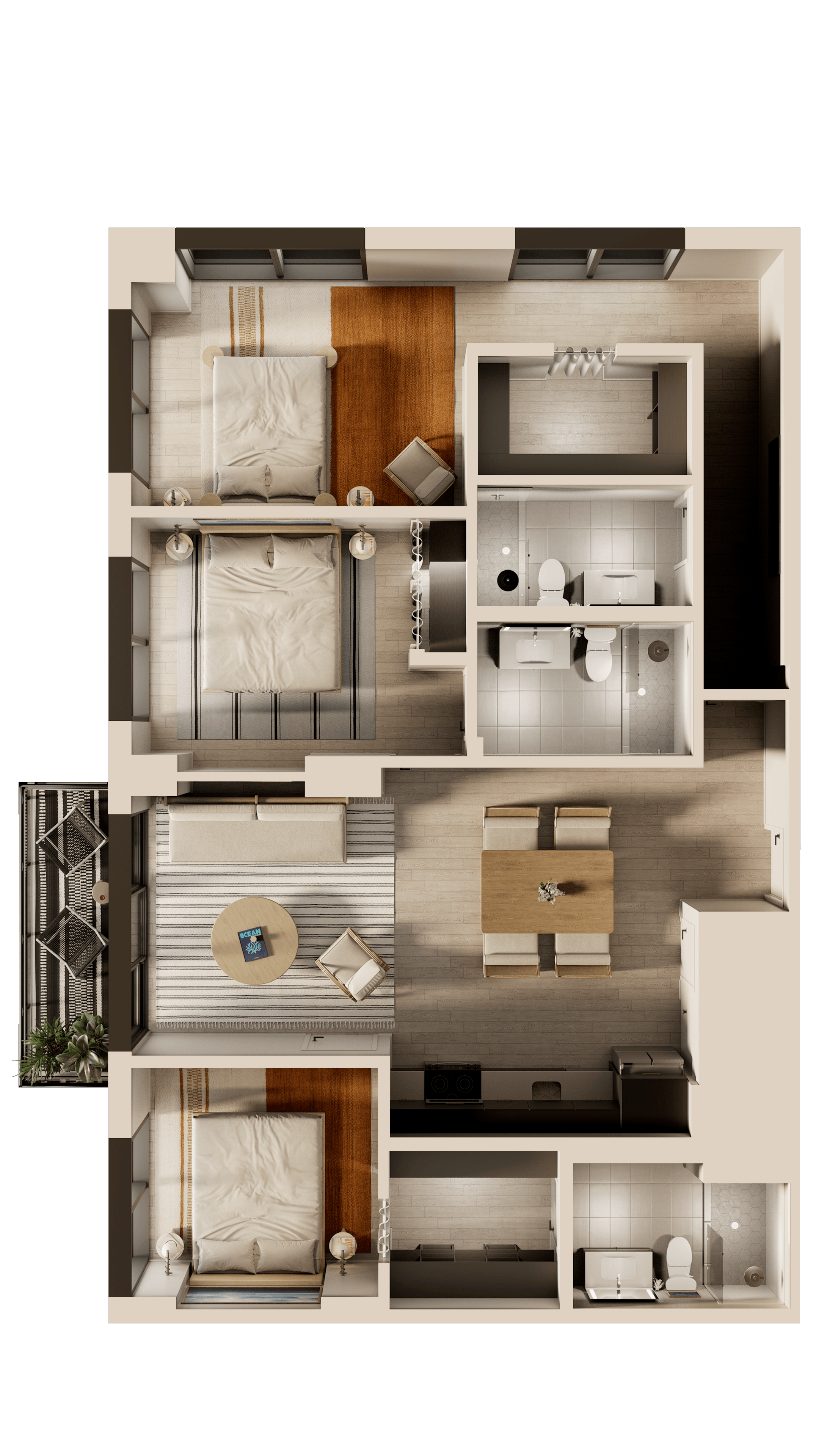 a rendering of a 3d floor plan of a house