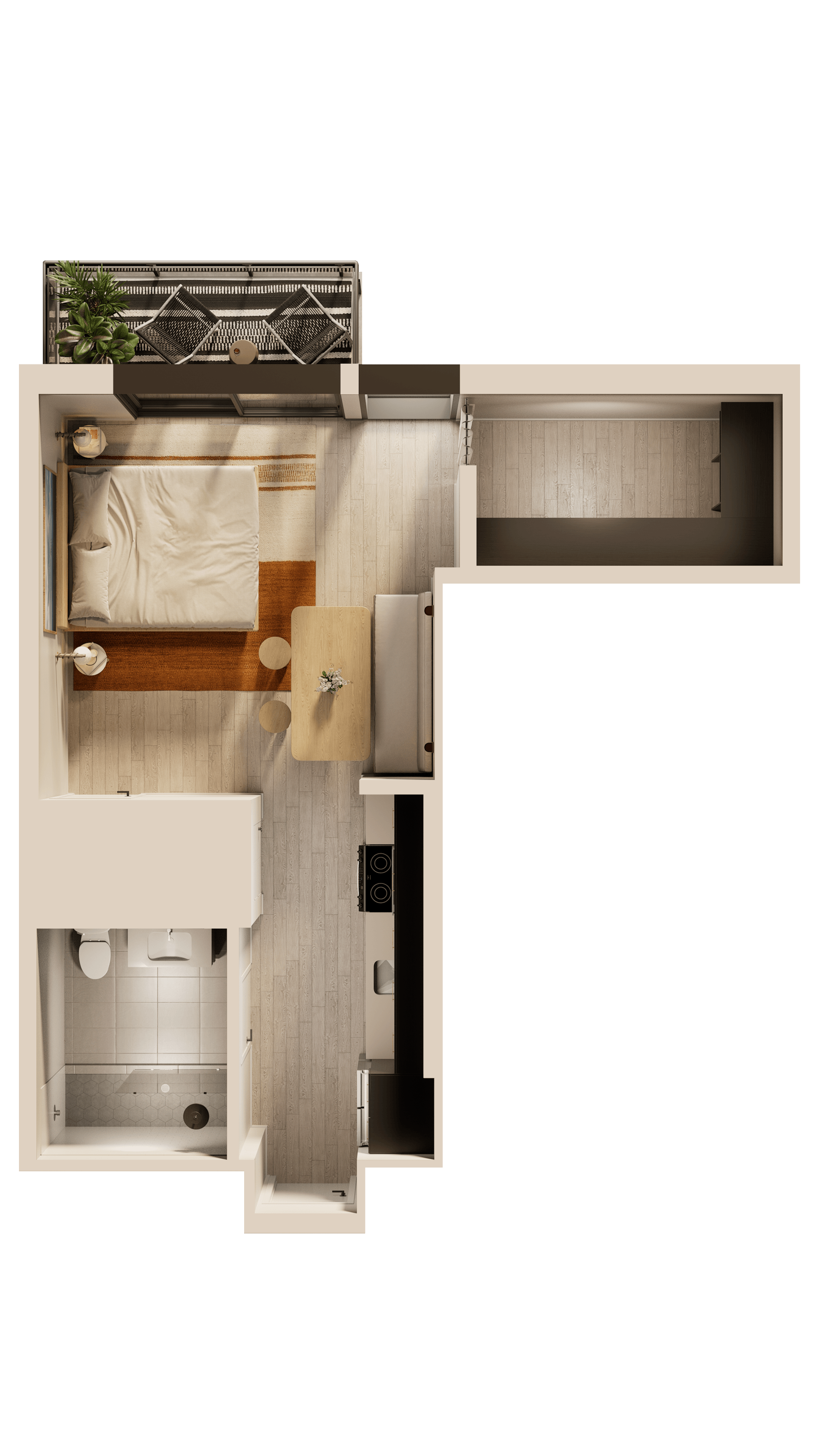a floor plan of a house with a bedroom and a bathroom