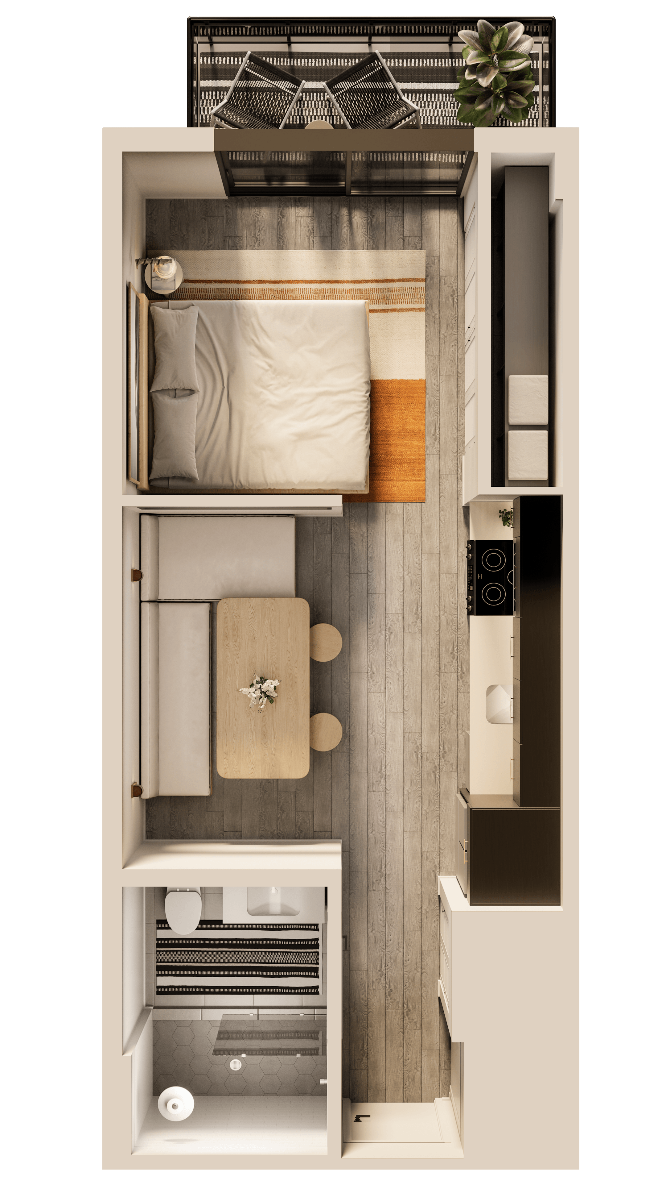 a floor plan of a bedroom with a bed and a closet