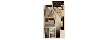 A small, modern kitchen with a refrigerator, sink, and stove.