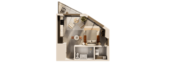 A cutaway view of a house showing the interior of a bathroom.