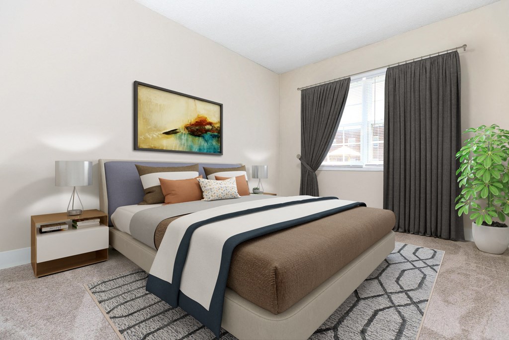 a bedroom with a bed and a window and a potted plant at Parkland Village, Forestville, MD 20747