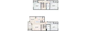 the floor plan of a small house with a bedroom and a living room