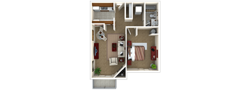 a 3d rendering of a floor plan with a bedroom and living room