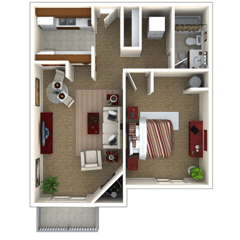 One Bedroom Floor Plan at Eagles Landing Apartments, Everett  