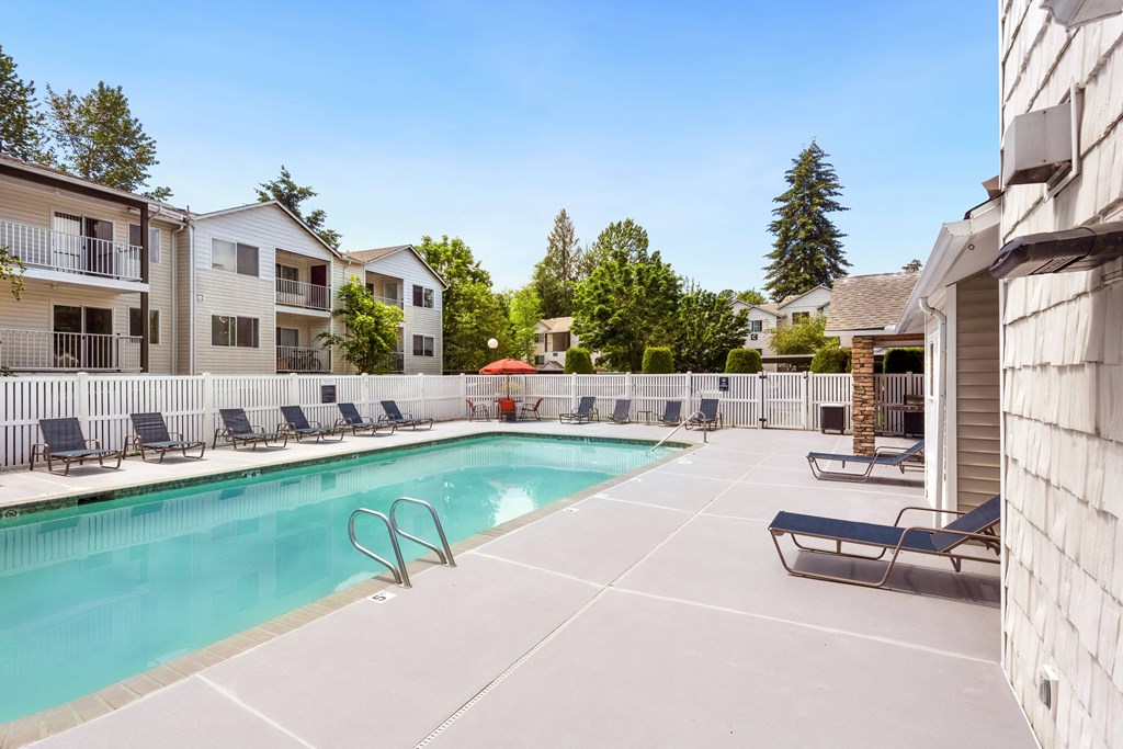 our apartments have a resort style pool with lounge chairs
