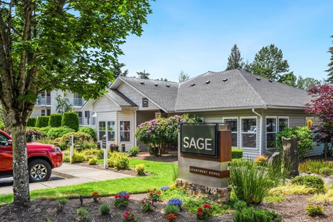 the sag building with a sign in front of it at Sage Apartments, Everett, WA