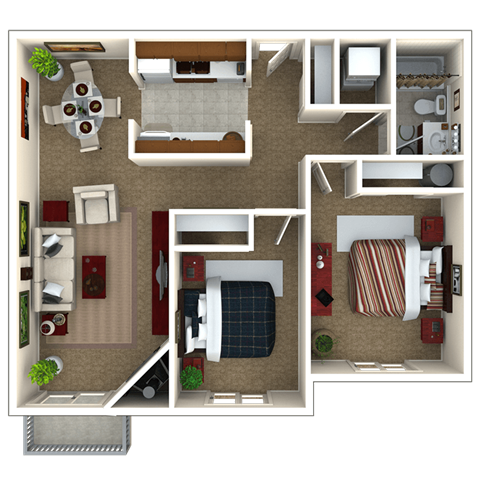 Two Bedroom Floor Plan at Eagles Landing Apartments, Washington, 98204