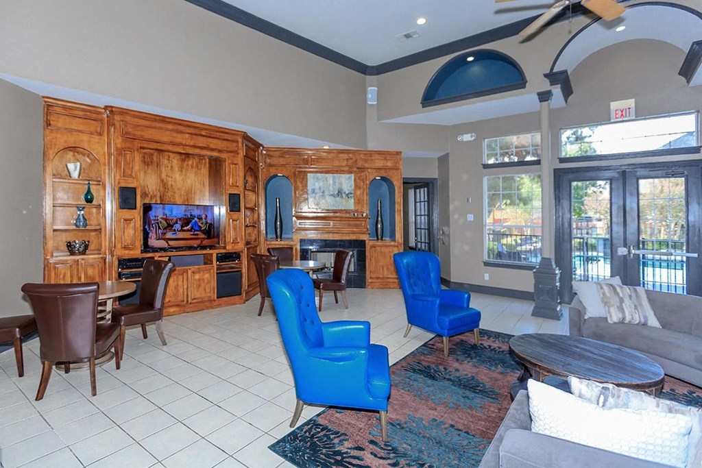 a living room with a couch and a table