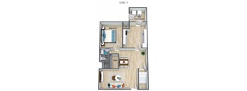 a floor plan with a bedroom and a living room