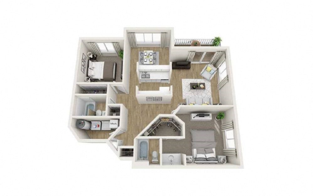 2 Bedroom 2 Full Bathroom Scarlet Floorplan