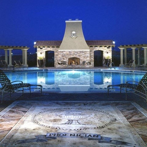 a large swimming pool at night