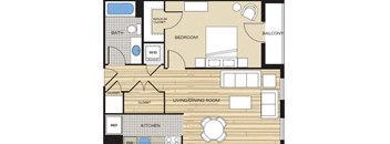 1 Bed1 Bath 586sf Floor Plan at Clayborne Apartments, Alexandria, Virginia