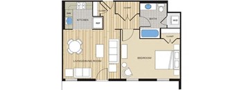1 Bed1 Bath 600sf Floor Plan at Clayborne Apartments, Alexandria, VA, 22314