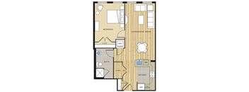 1 Bed1 Bath 656sf Floor Plan at Clayborne Apartments, Alexandria, Virginia