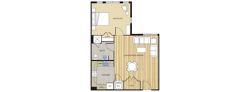 1 Bed1 Bath 672sf Floor Plan at Clayborne Apartments, Alexandria