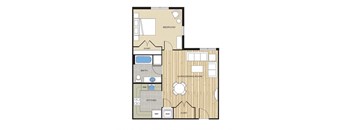 1 Bed1 Bath 673sf Floor Plan at Clayborne Apartments, Virginia
