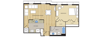 1 Bed1 Bath 675sf Floor Plan at Clayborne Apartments, Virginia, 22314