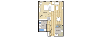 1 Bed1 Bath 680sf Floor Plan at Clayborne Apartments, Alexandria