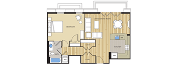 1 Bed1 Bath 705sf b Floor Plan at Clayborne Apartments, Alexandria, 22314